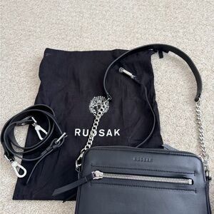 RUDSAK Black Leather Shoulder Bag with Silver Accents